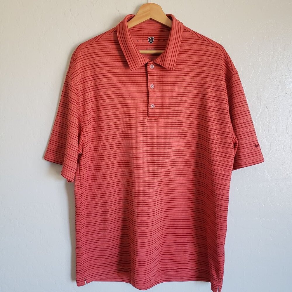 Nike Golf Waffle Knit Striped Polo Shirt Terracotta Size Mens Large Short Sleeve